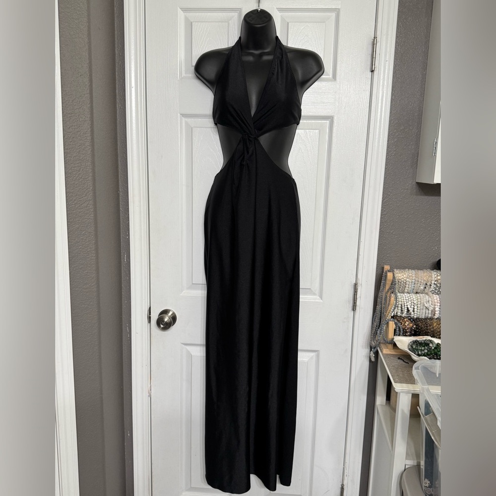 La Sirene Aubry Black Backless Halter Dress S